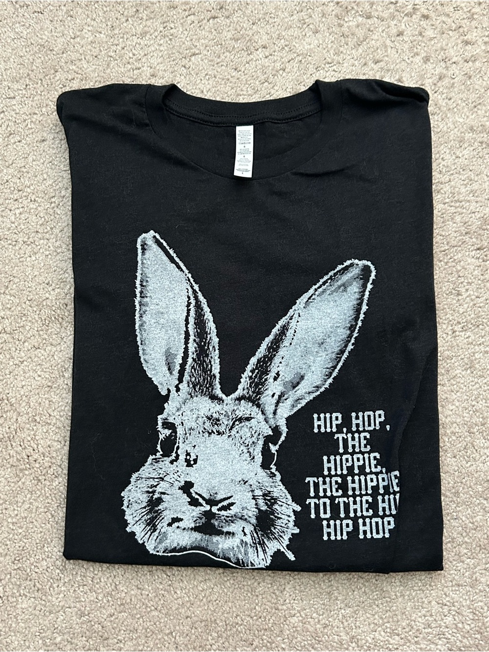 Black Bunny Graphic Tee - Hip Hop Hippie Wording